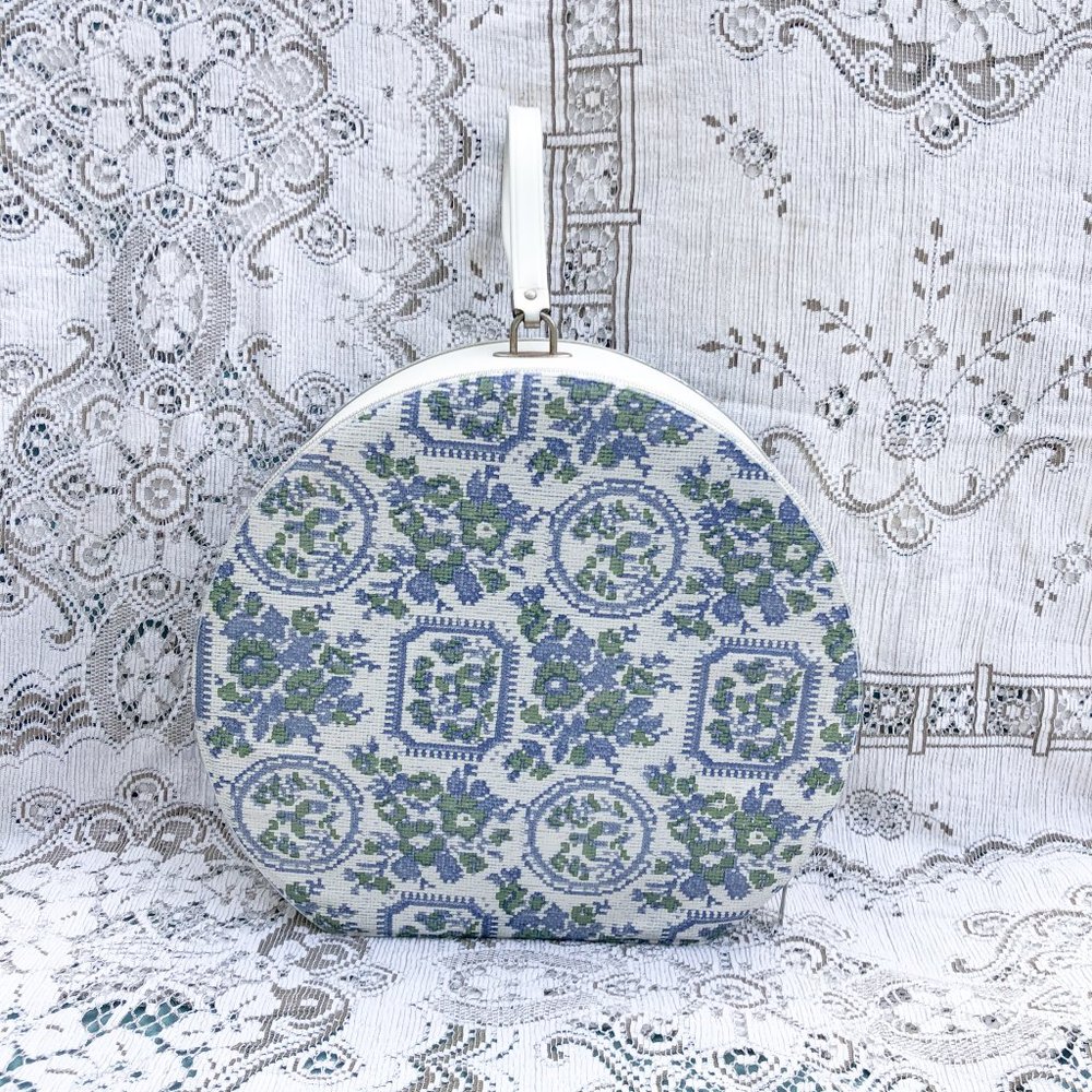 Vintage 60’s Floral Vinyl Hat Box Storage or Decor